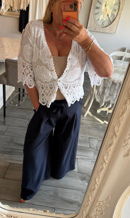 Babs lace style top with button through