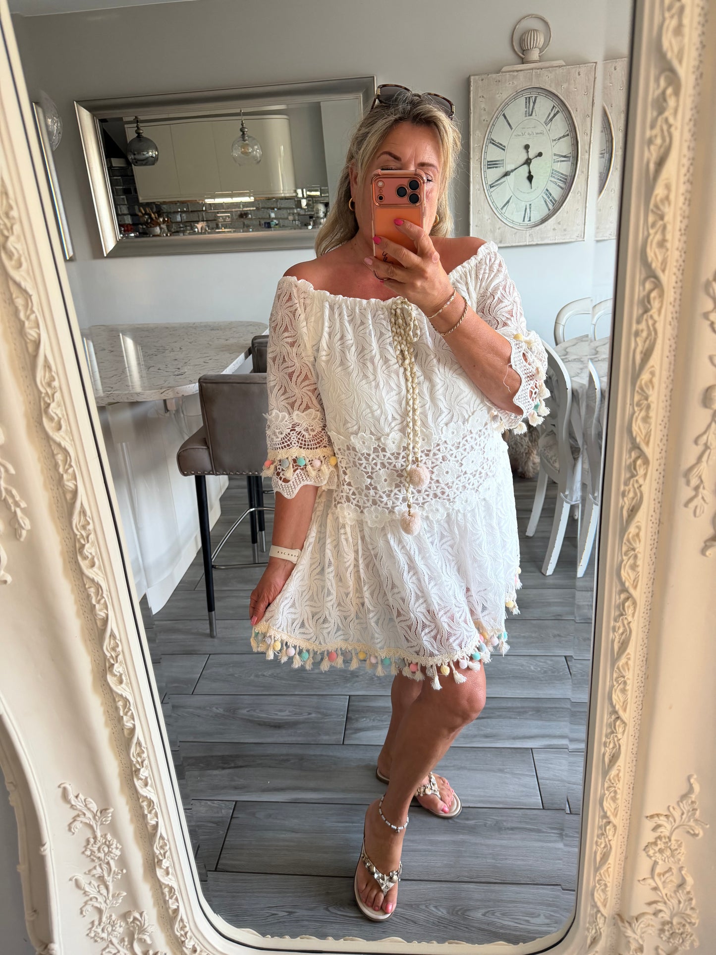 Rio double layered lace Pom Pom dress