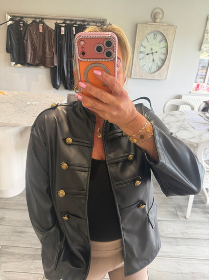 Suzie military style faux leather open jacket