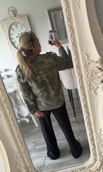 Maggie camo military style open jacket