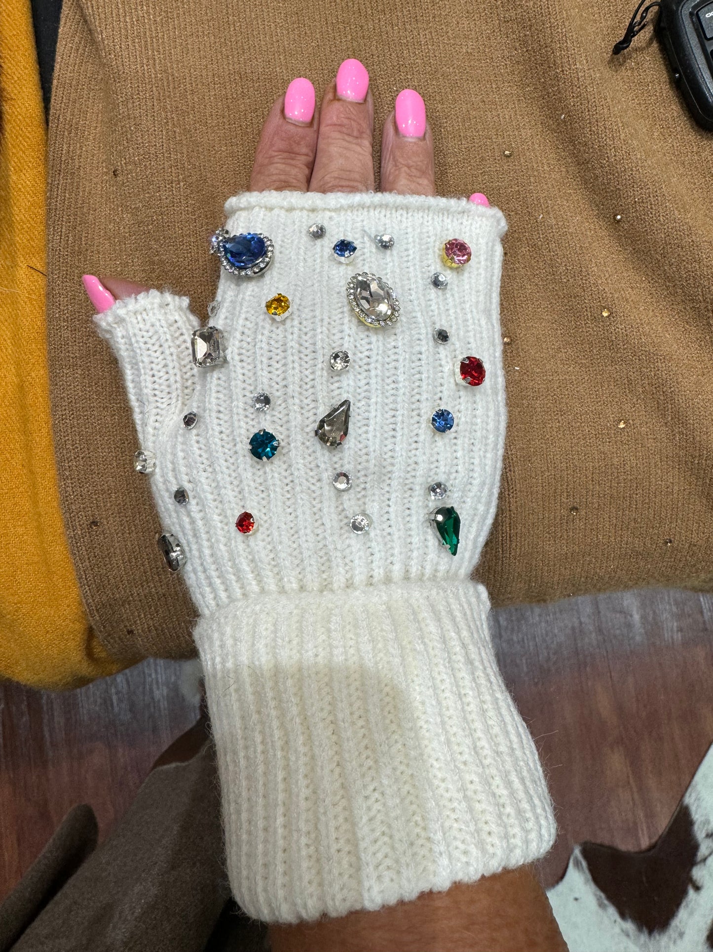 Flossy stunning bling jewelled fingerless mittens