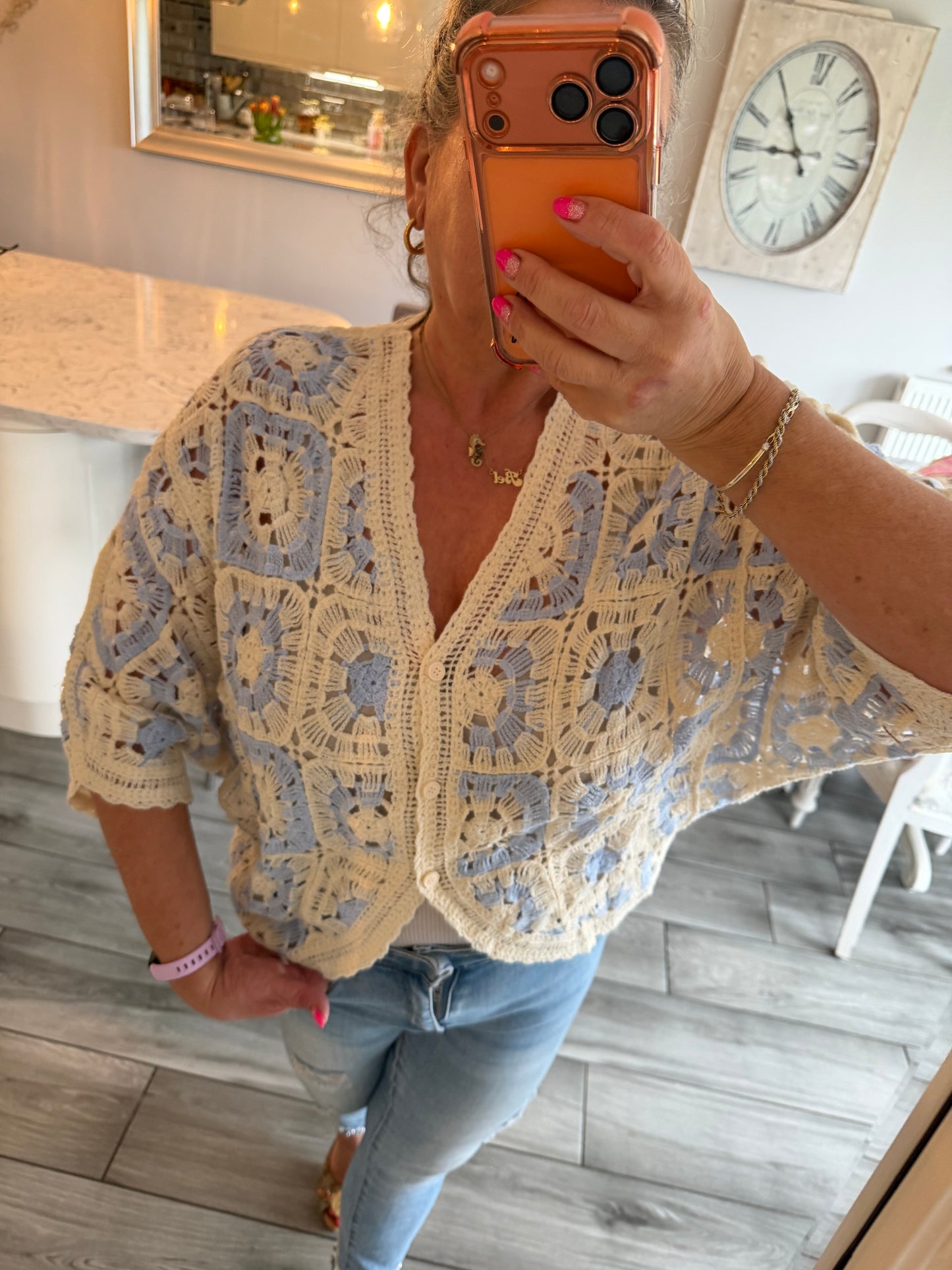 Antigua crochet cardigan top 100% cotton