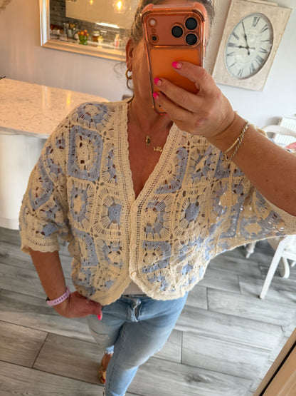 Antigua crochet cardigan top 100% cotton