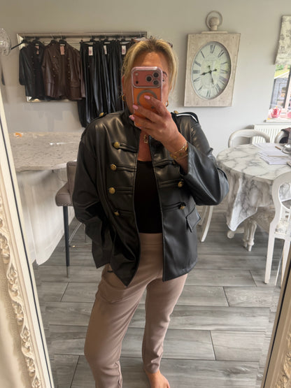 Suzie military style faux leather open jacket