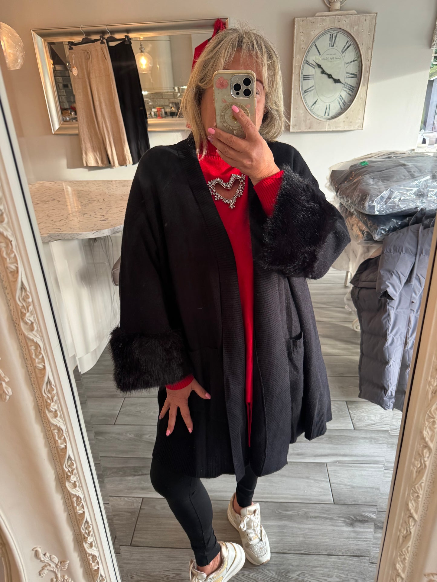 Molly cardigan with faux fur cuffs