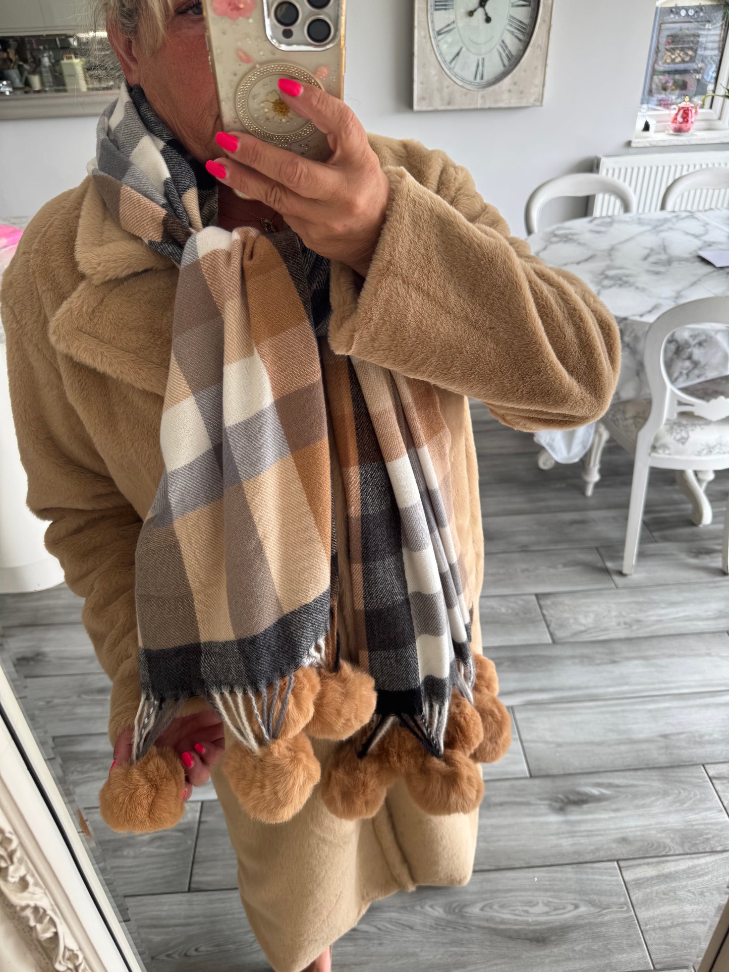 Robyn checked luxury bobble scarf by Alex Max