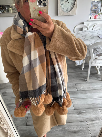 Robyn checked luxury bobble scarf by Alex Max