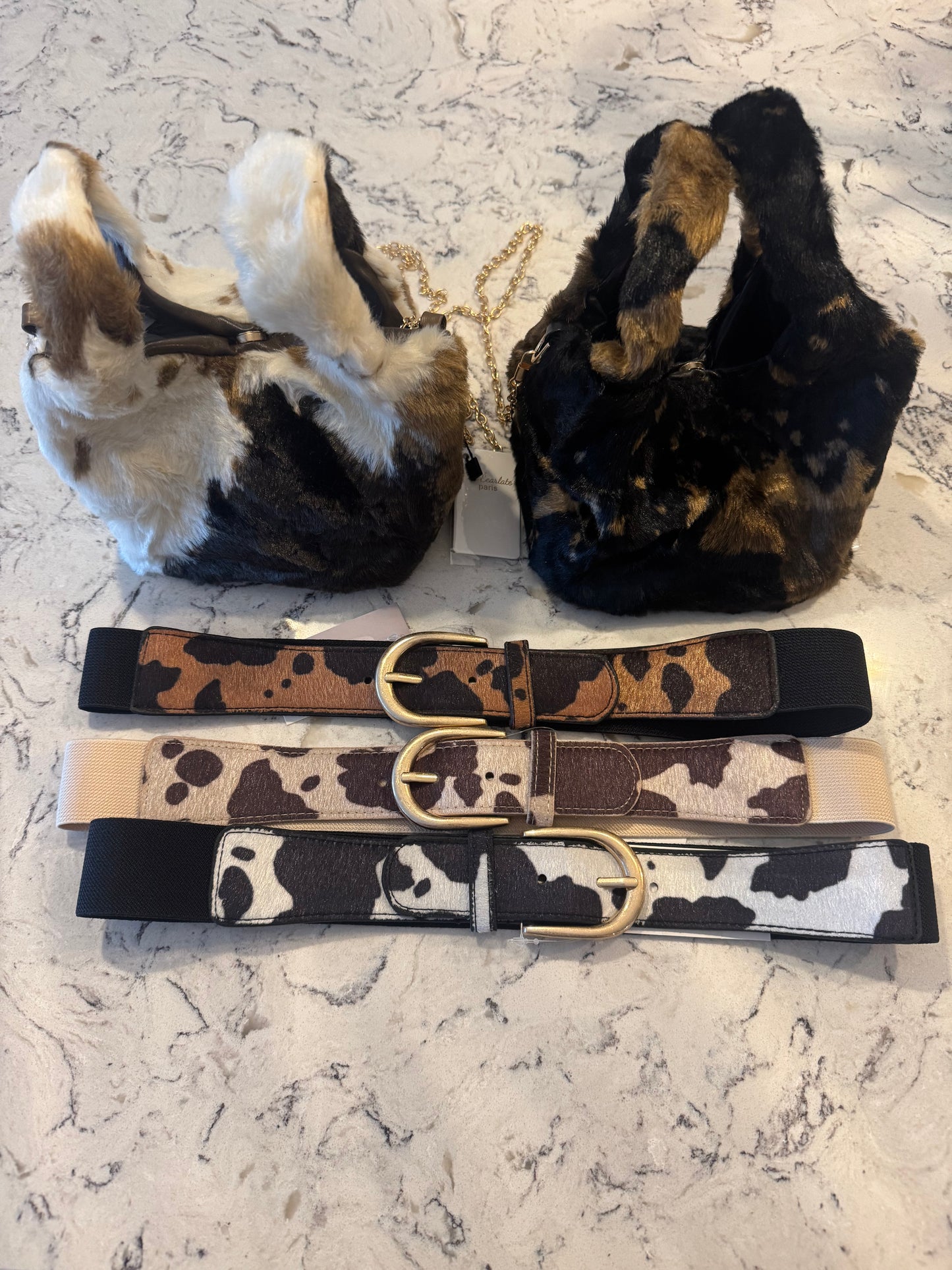 Dionne small flat faux fur bag with gold chain shoulder strap