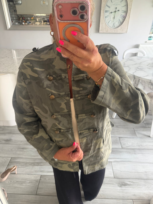 Maggie camo military style open jacket