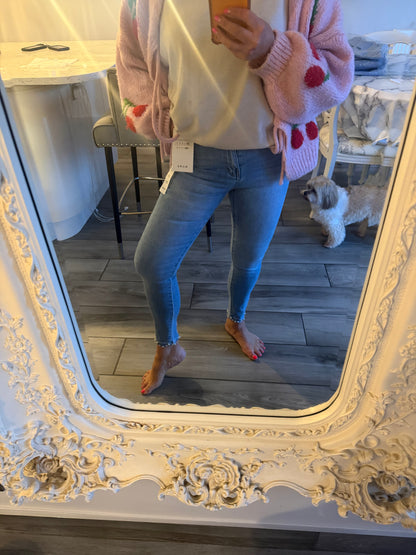 Karen stretch pearl bow detail jeans