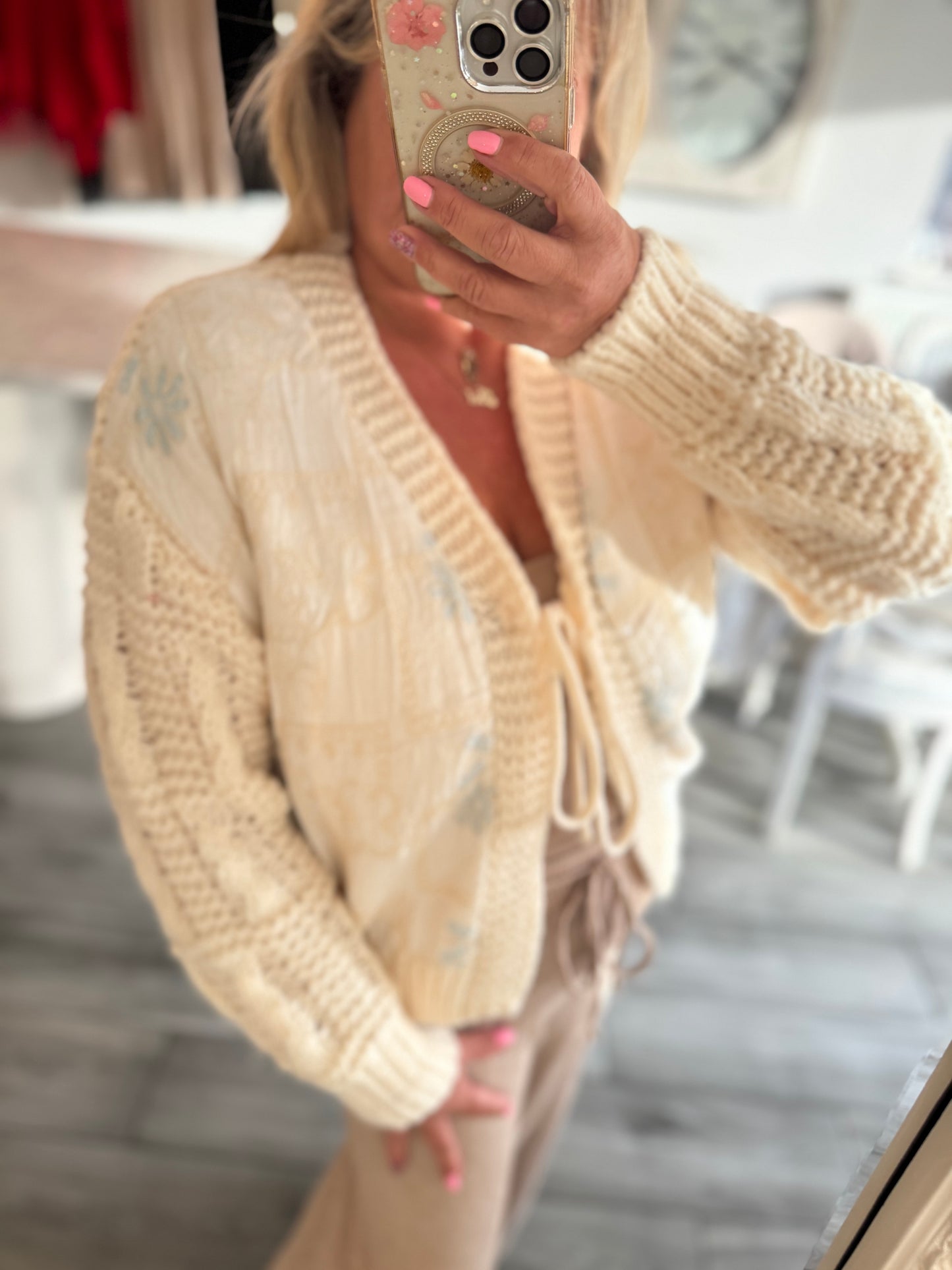 Mulan thick knit pretty cardigan cream