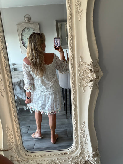 Rio double layered lace Pom Pom dress