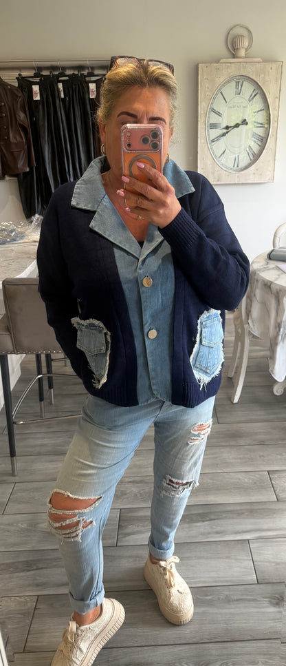 Lola cardigan with denim trim