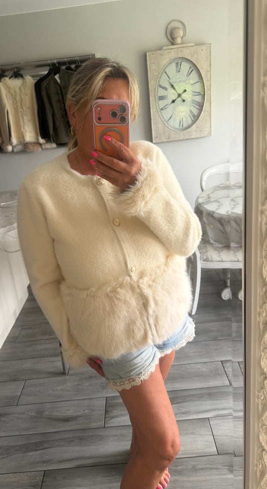 Serafina cream faux fur trim cardi/jacket