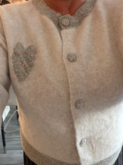 Georgia cardigan/jumper with multi coloured heart detail and trim