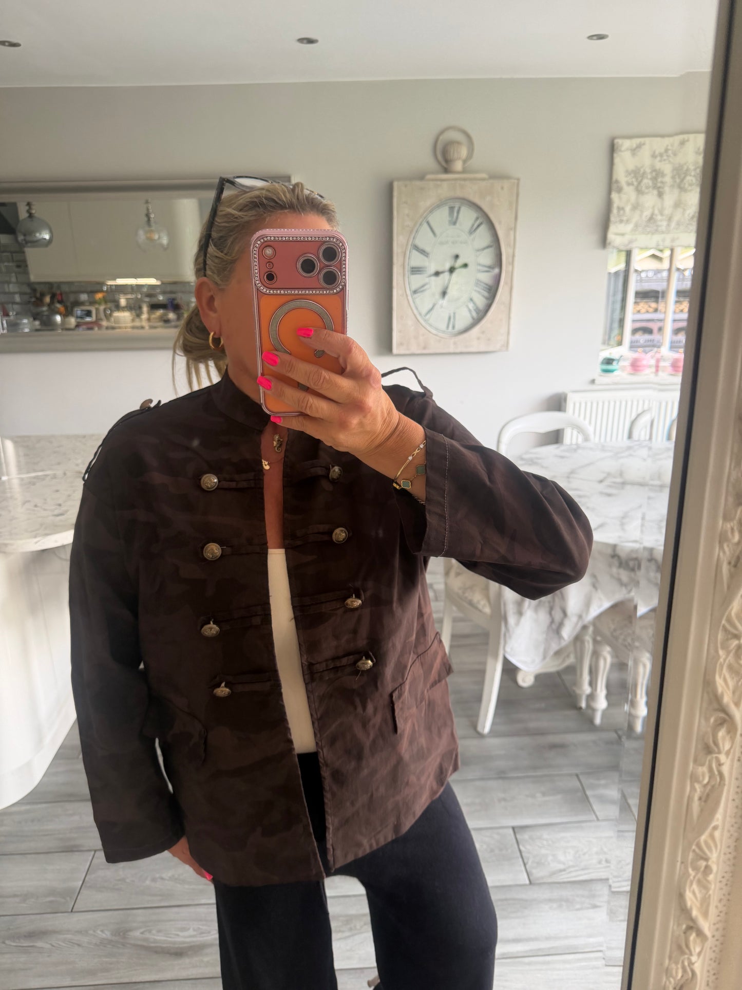 Maggie camo military style open jacket