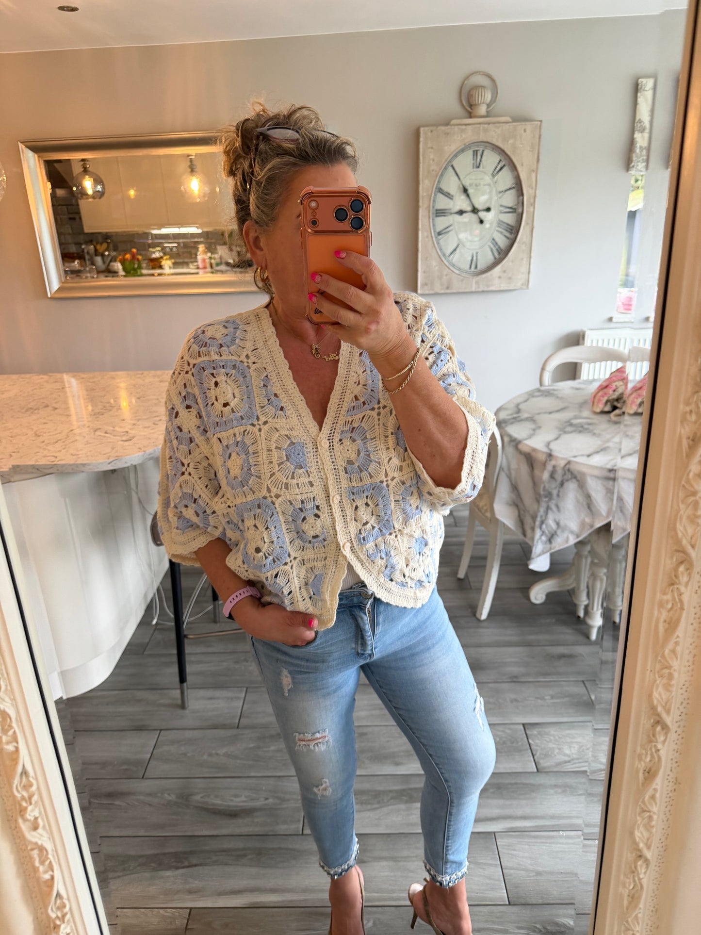 Antigua crochet cardigan top 100% cotton