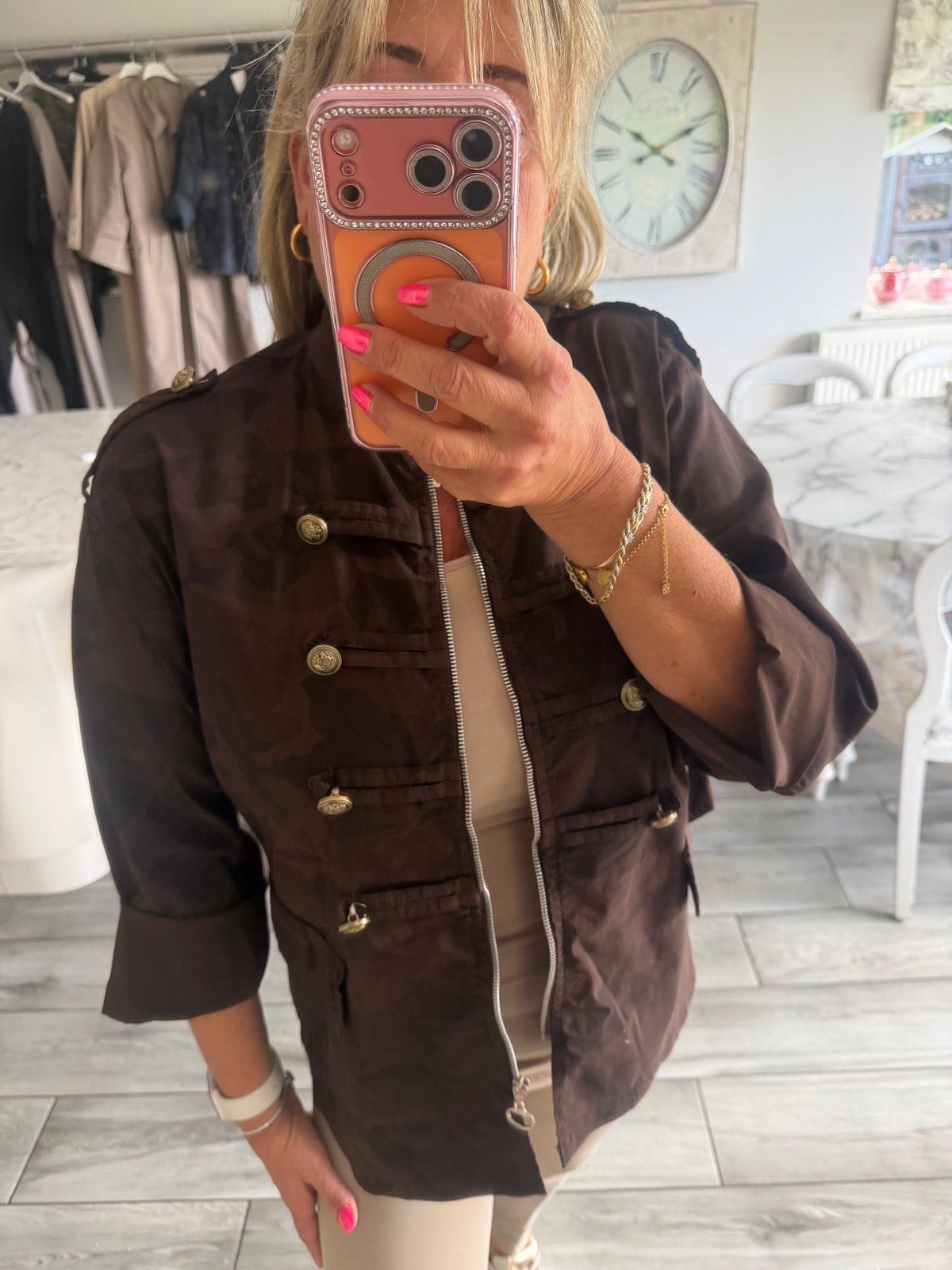 Maggie camo military style zip close lightweight jacket