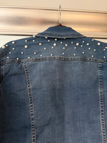 Mindy pearl detail stretch denim jacket