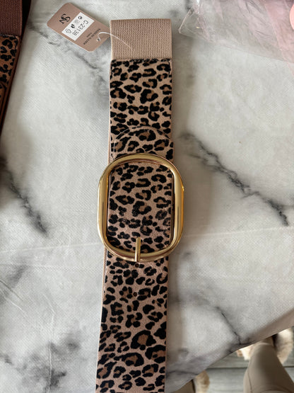 Mirella leopard Elasticated gold buckle belt