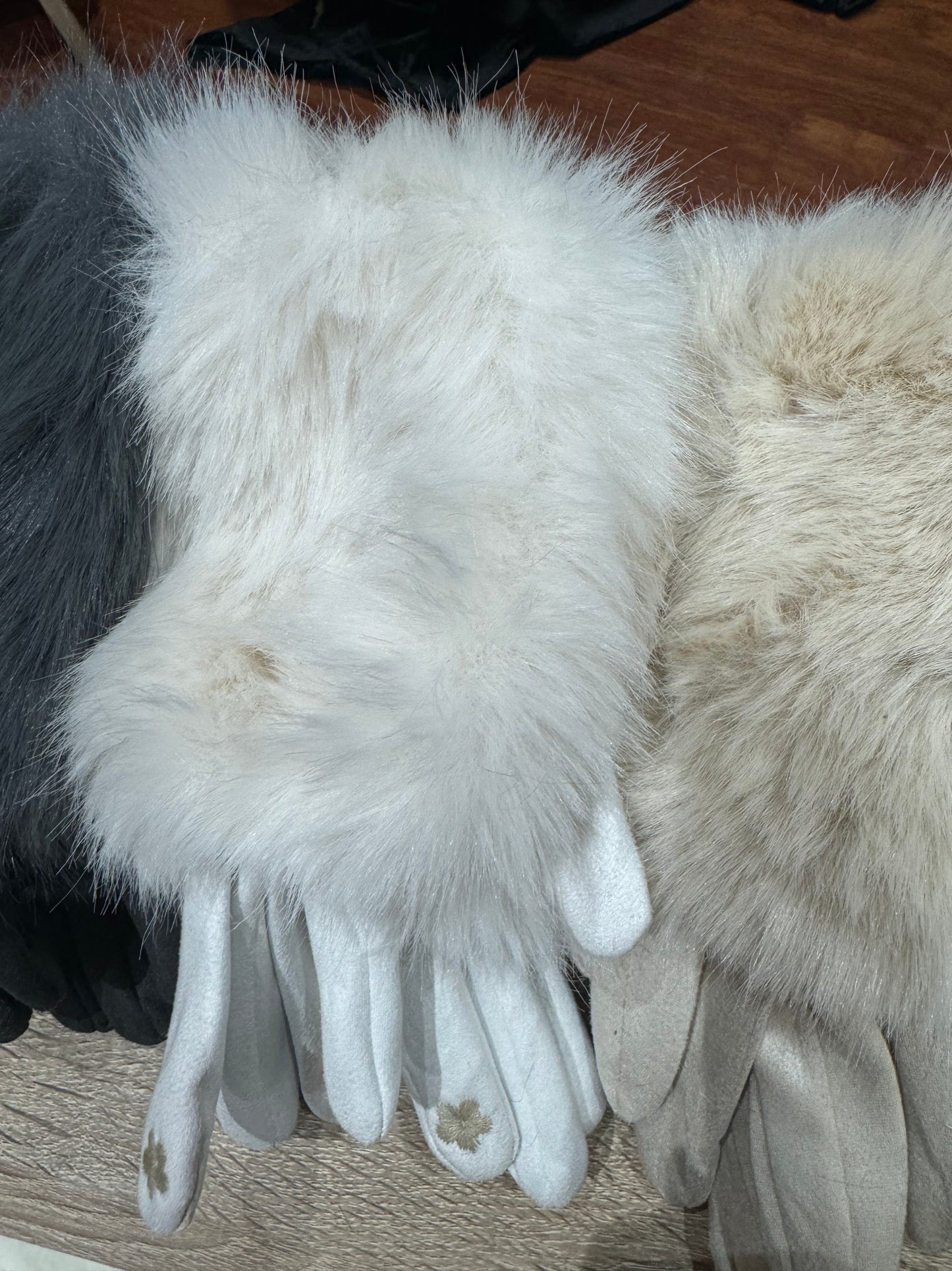 Francine suedette and faux fur gloves