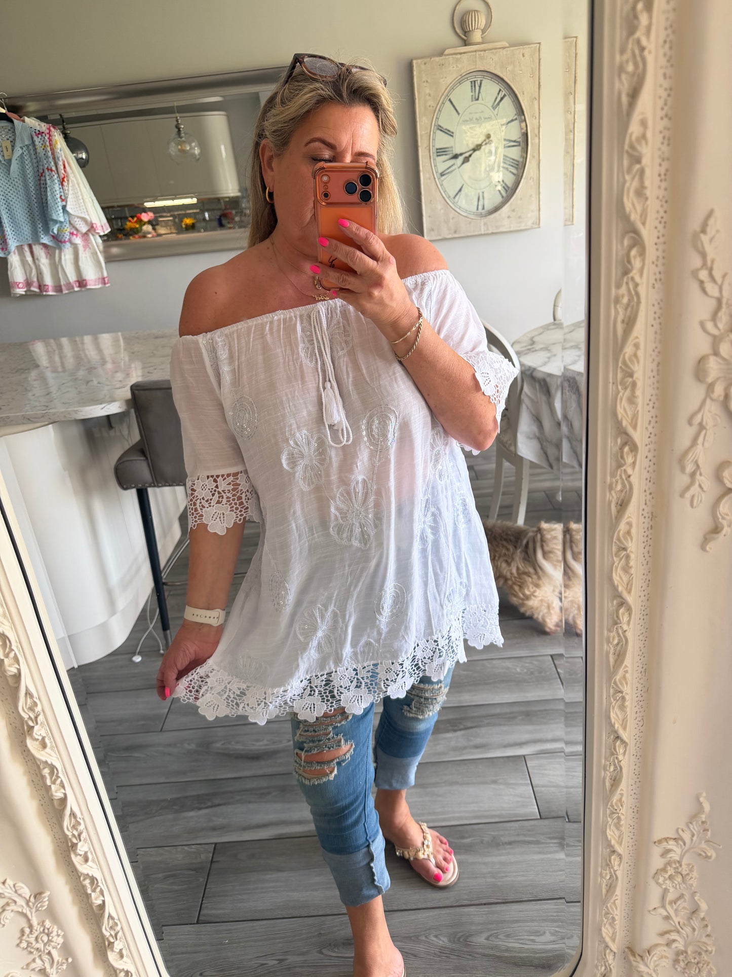 Arabella Bardot top with sequins