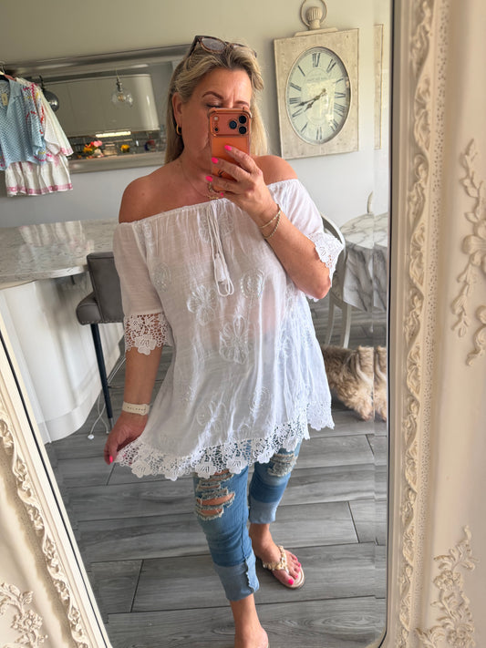 Arabella Bardot top with sequins