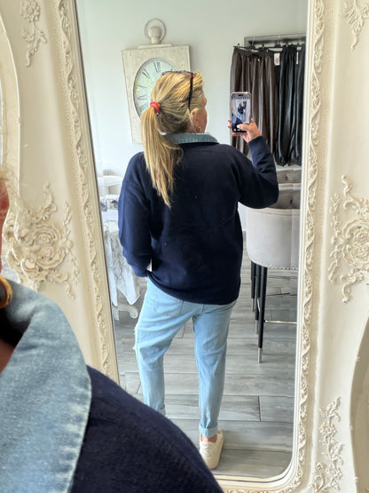 Lola cardigan with denim trim