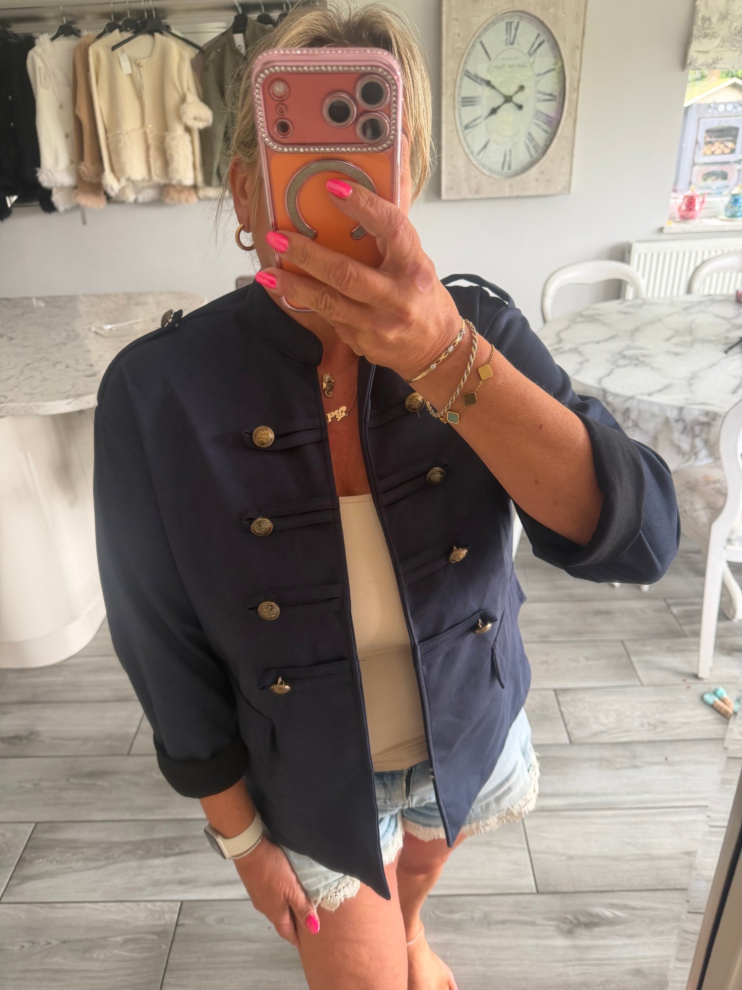 Flo suedette military style lightweight open jacket