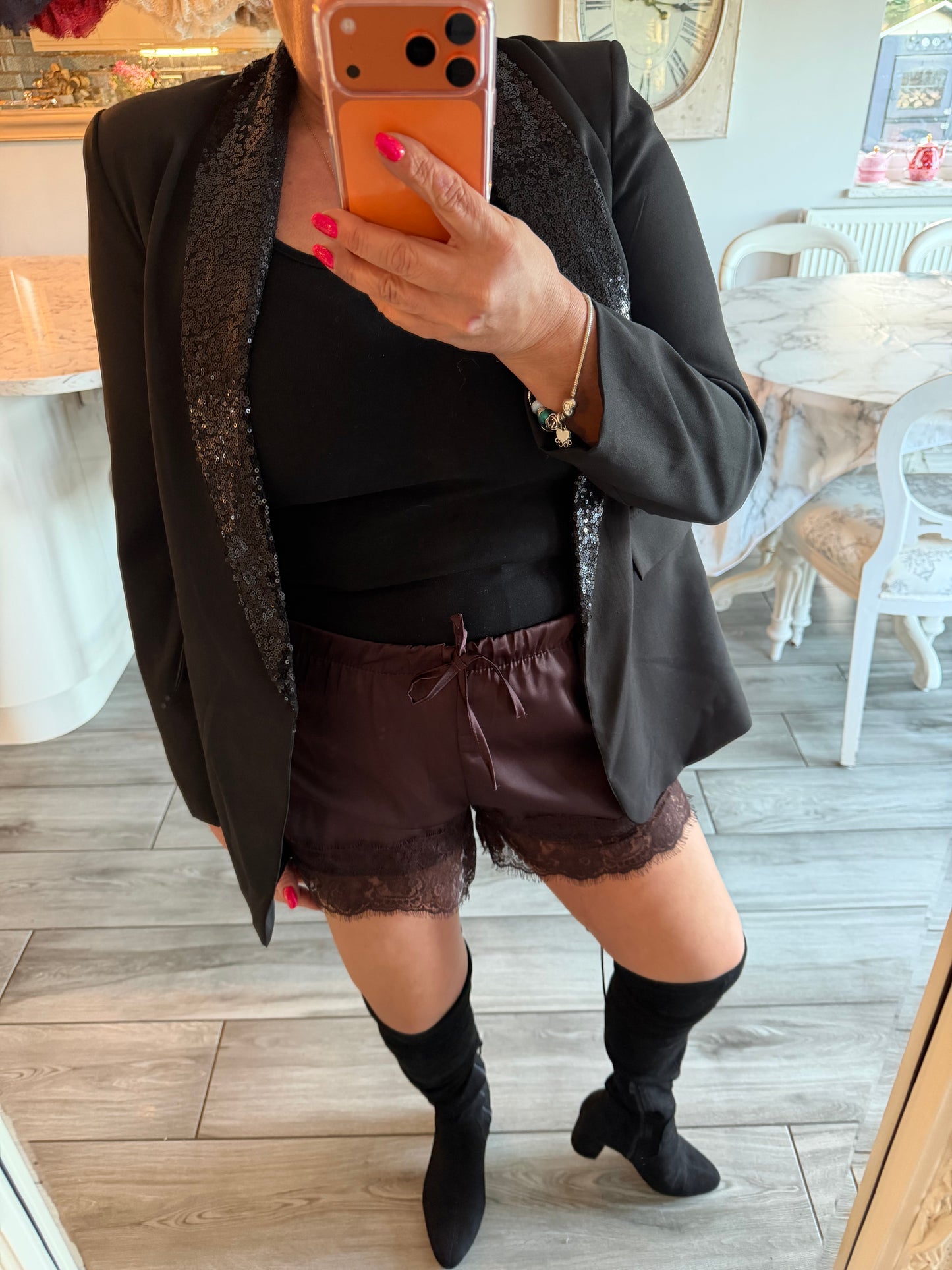 Faye satin lace shorts