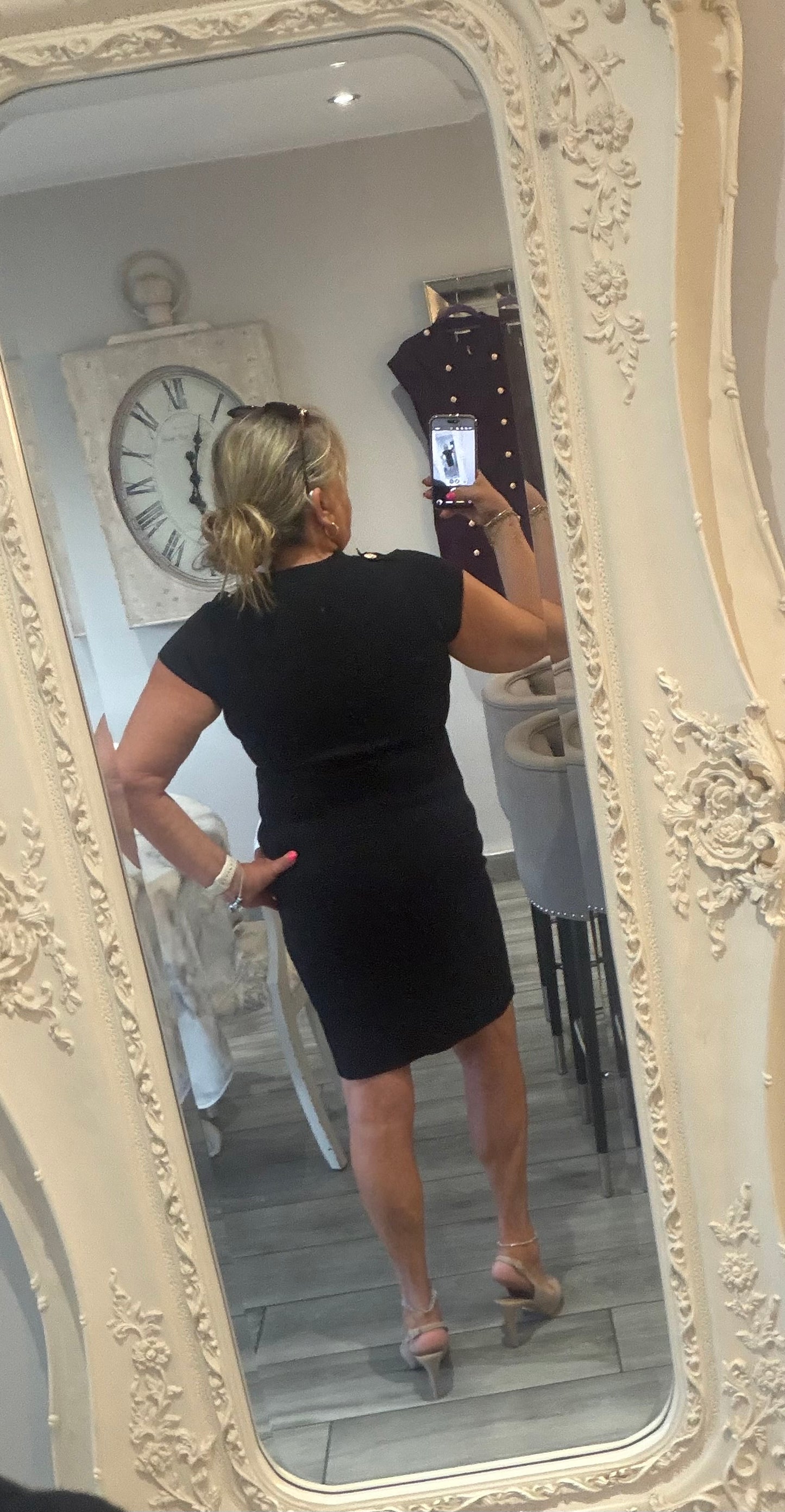 Cindy dress with full zip stretch military style gold button detail