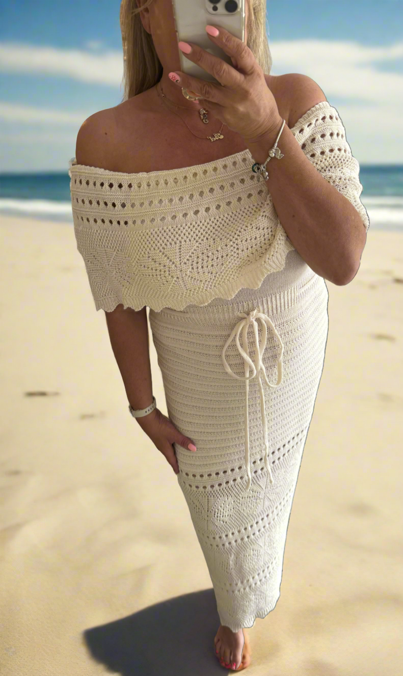 Princess Crochet Bardot Maxi Dress