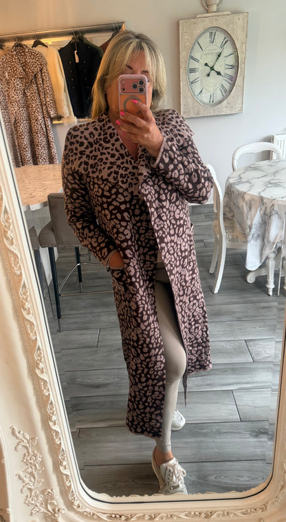 Laura Open cardigan leopard print with pockets
