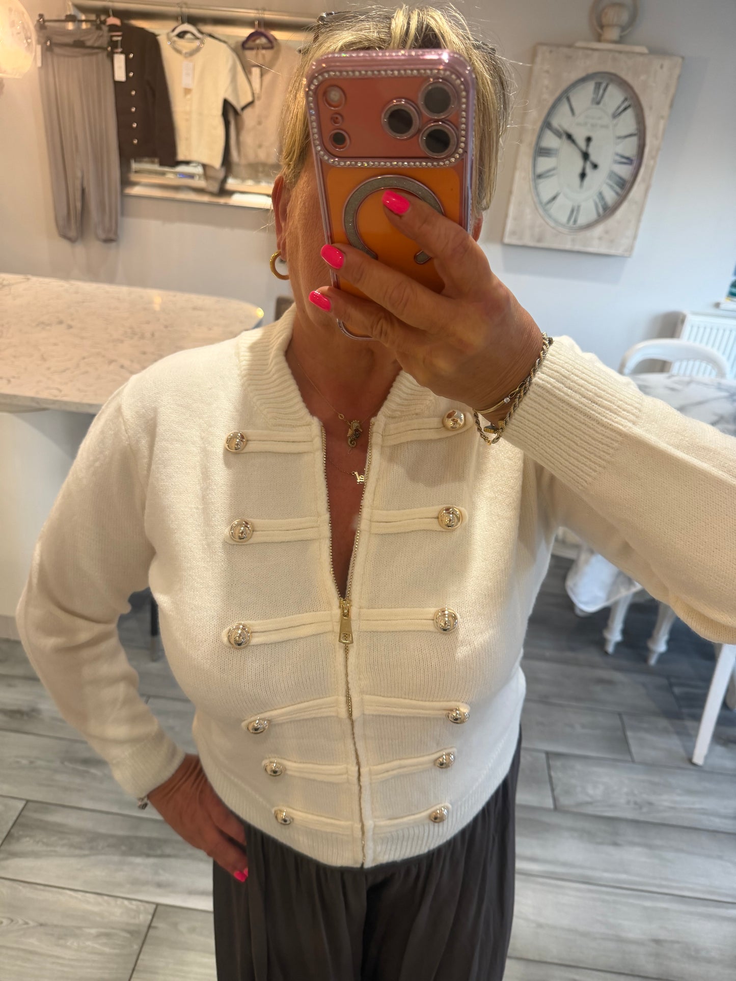 Tina military style zip cardigan/jumper
