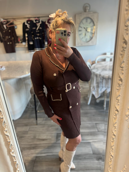 Ella smart short dress gold chanelesque chain detail