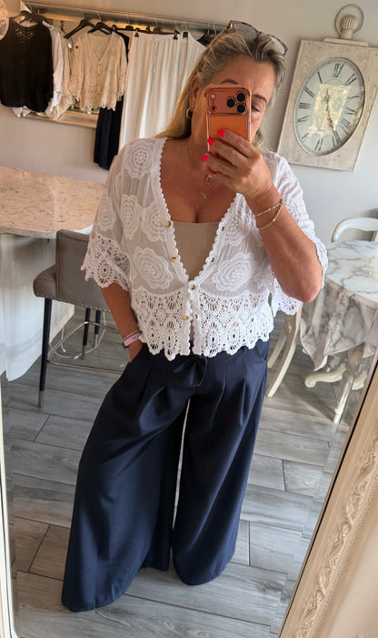 Babs lace style top with button through