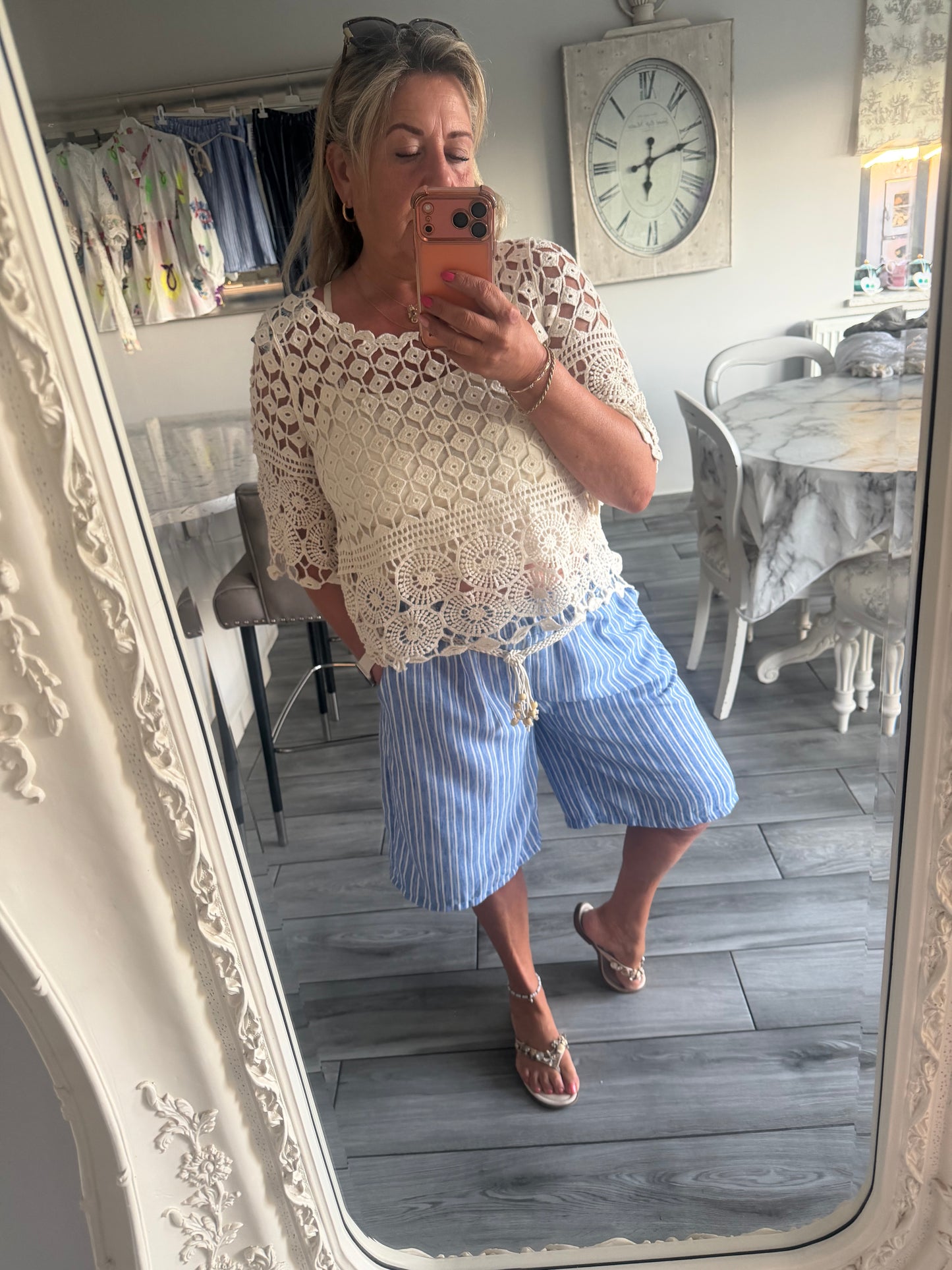 Patty long stripe shorts with loose belt