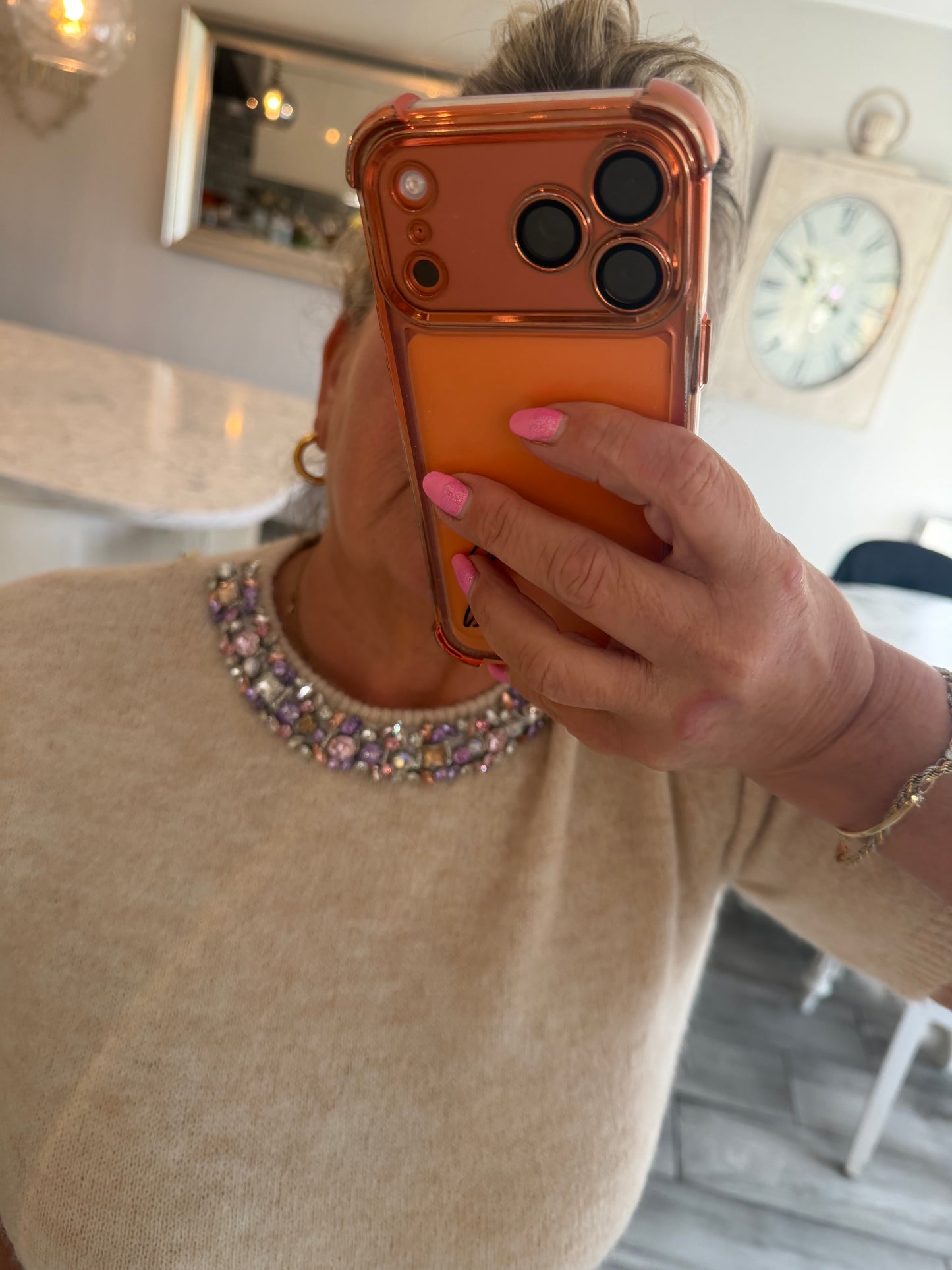 Lucia embellished stunning neck short sleeve short jumper