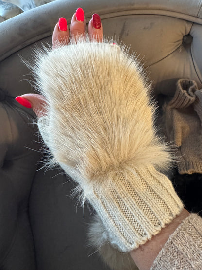 Pixie faux fur fingerless gloves with knitted cuff