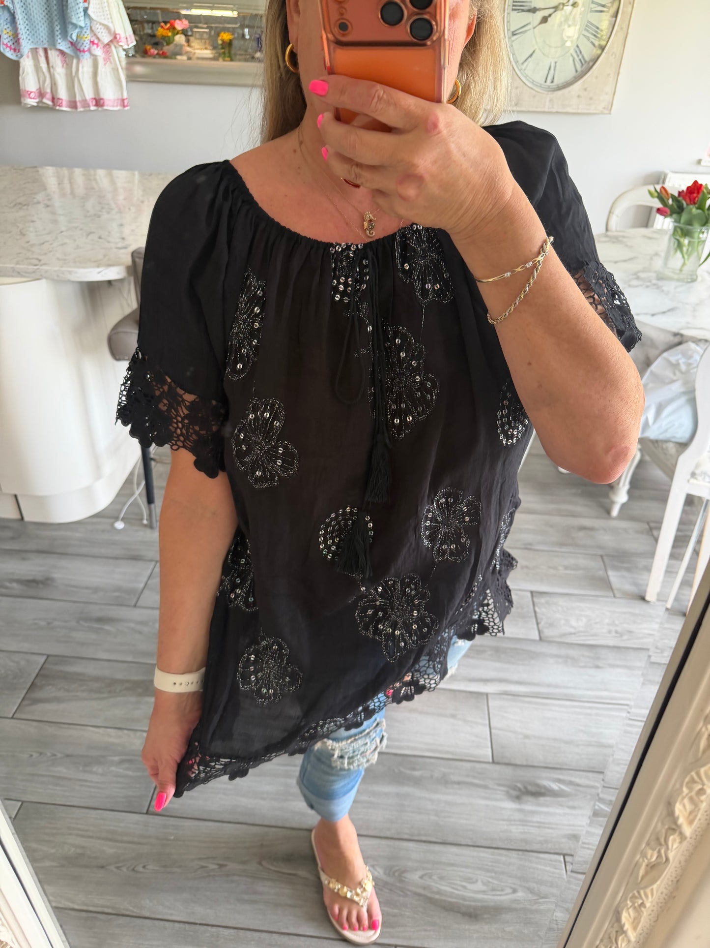 Arabella Bardot top with sequins