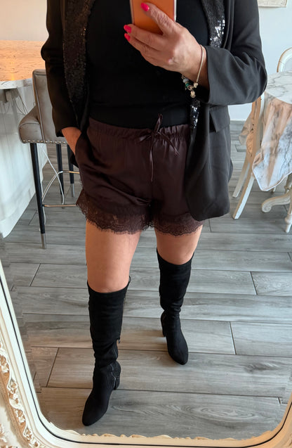 Faye satin lace shorts
