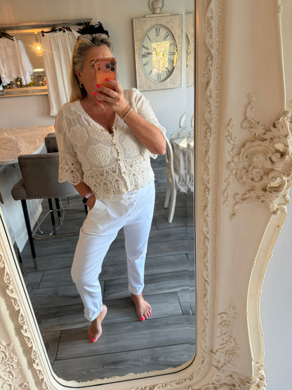 Babs lace style top with button through