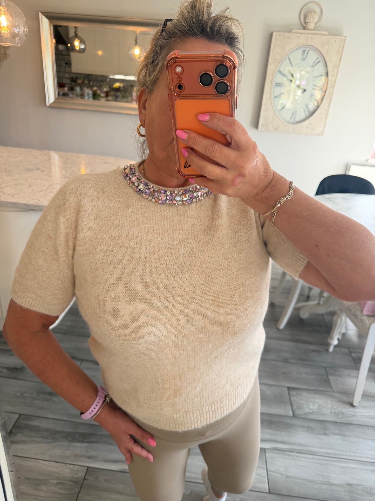 Lucia embellished stunning neck short sleeve short jumper