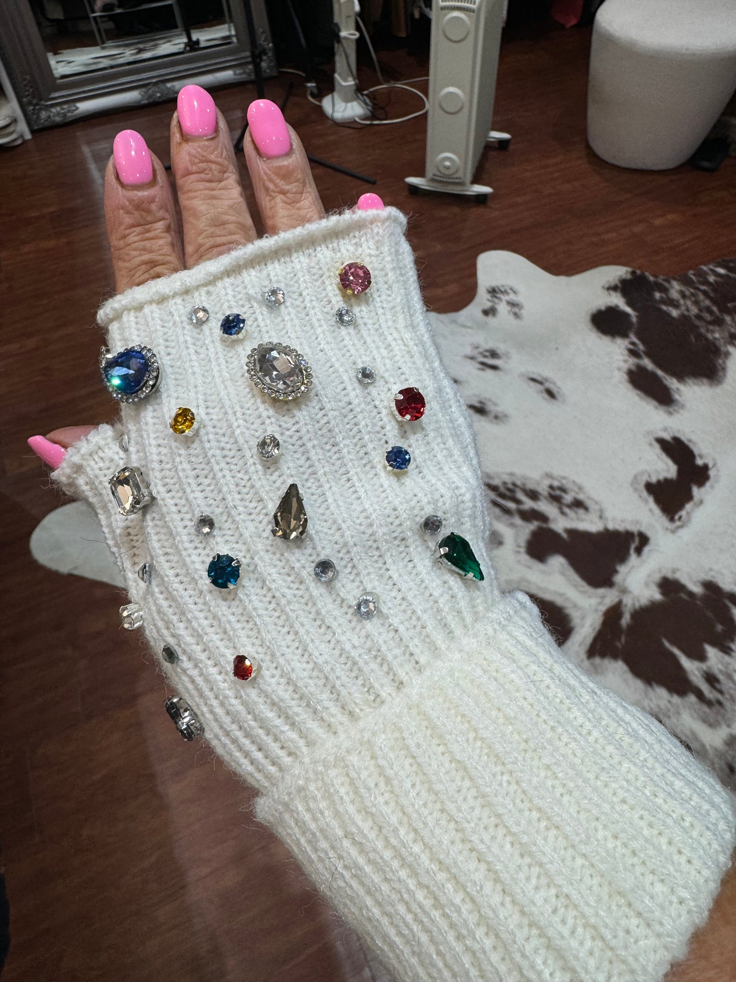 Flossy stunning bling jewelled fingerless mittens