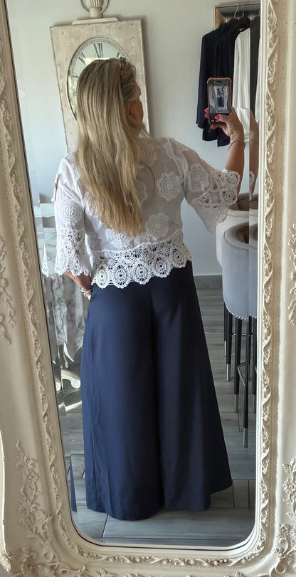 Babs lace style top with button through