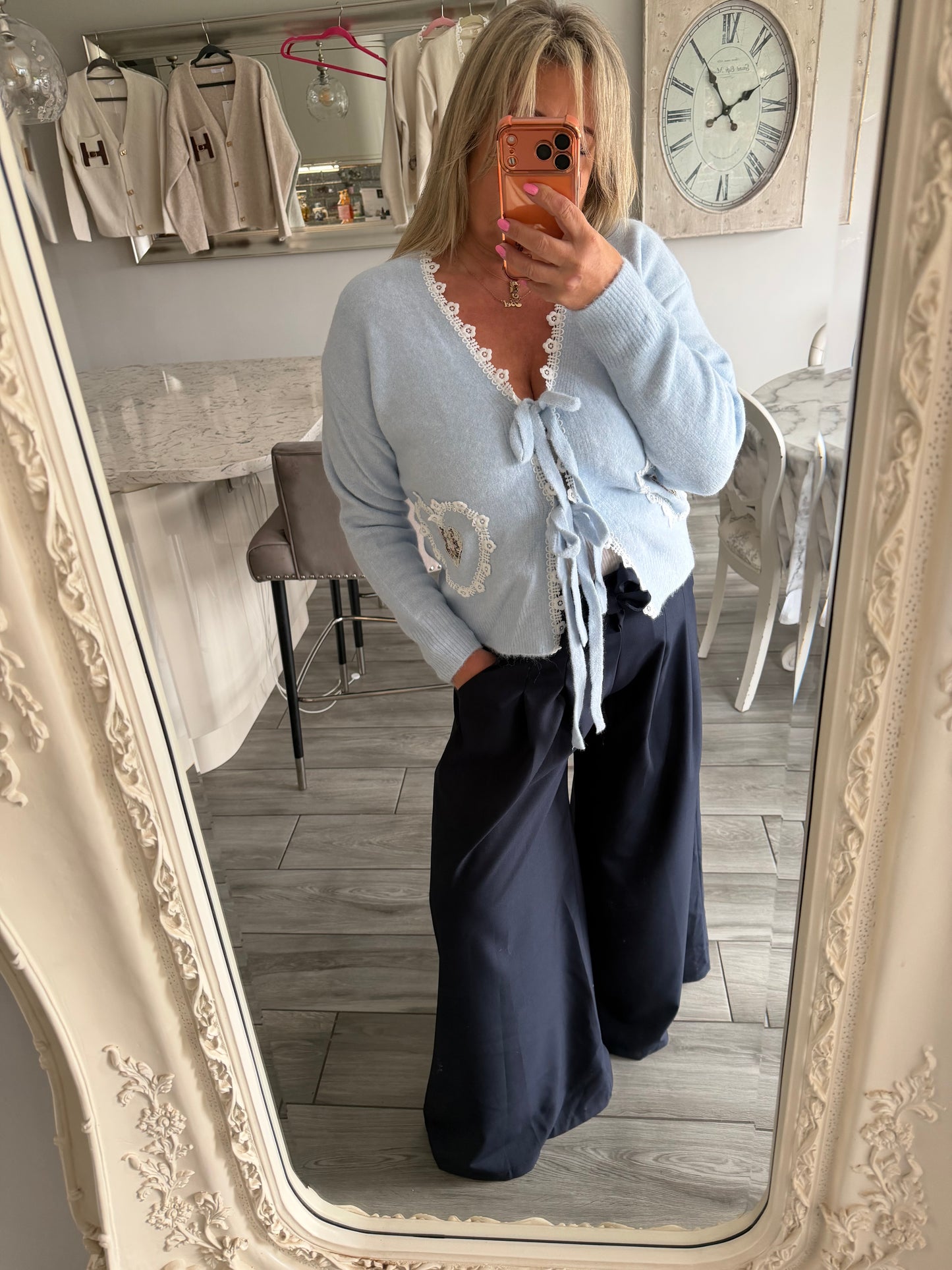 Tilly cardigan with ties and lace detail trim