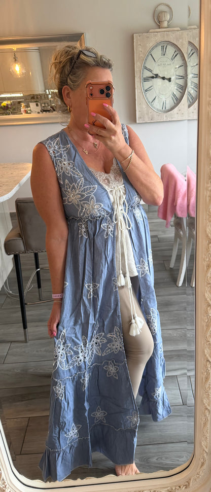Netta sleeveless open dress with tassel ties