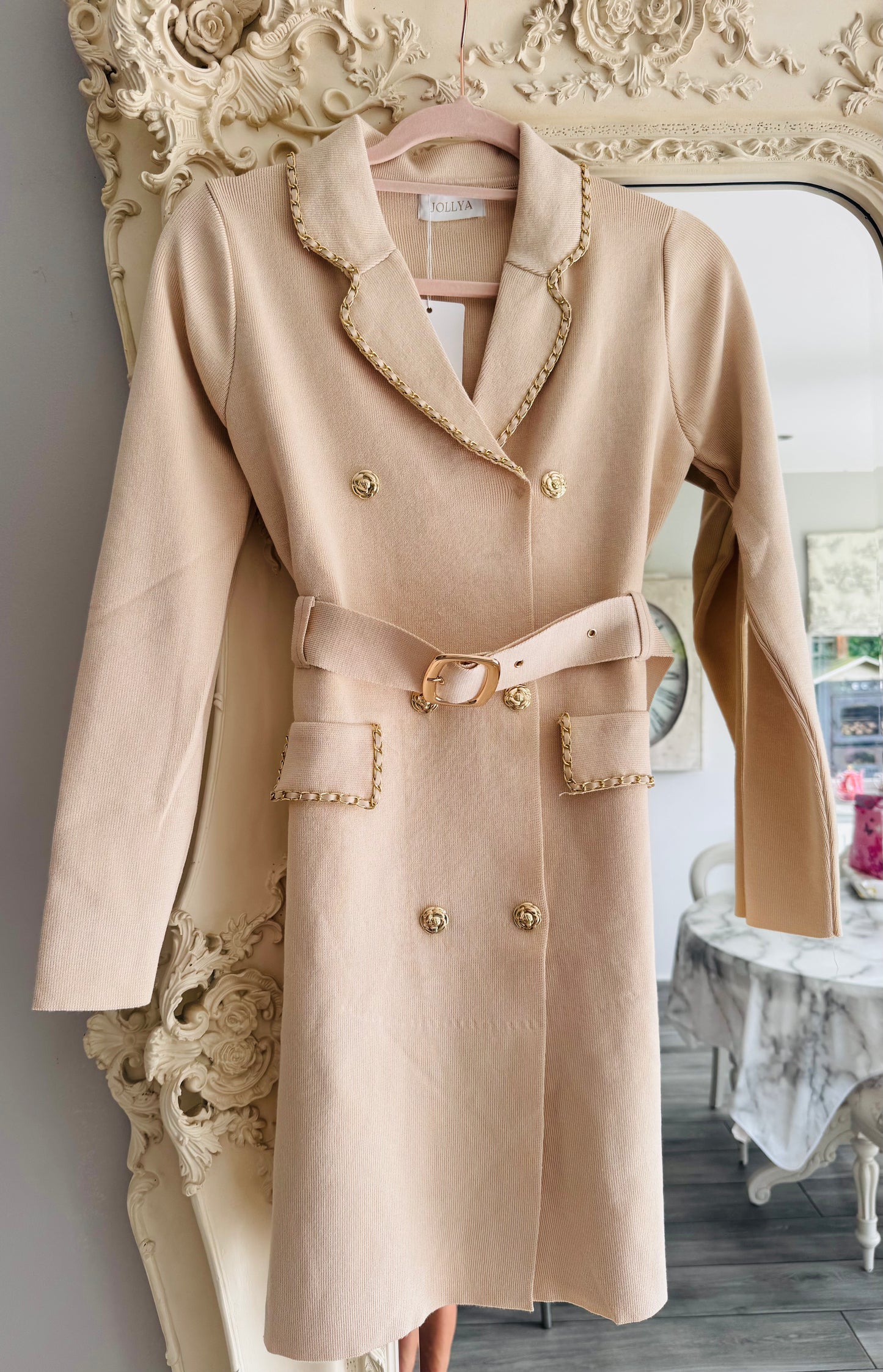 Ella smart short dress gold chanelesque chain detail