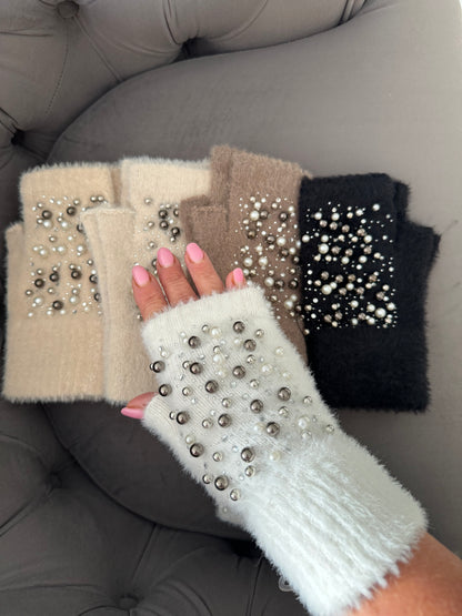 Aurelia pearl fingerless mittens