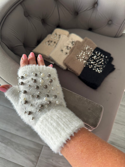 Aurelia pearl fingerless mittens